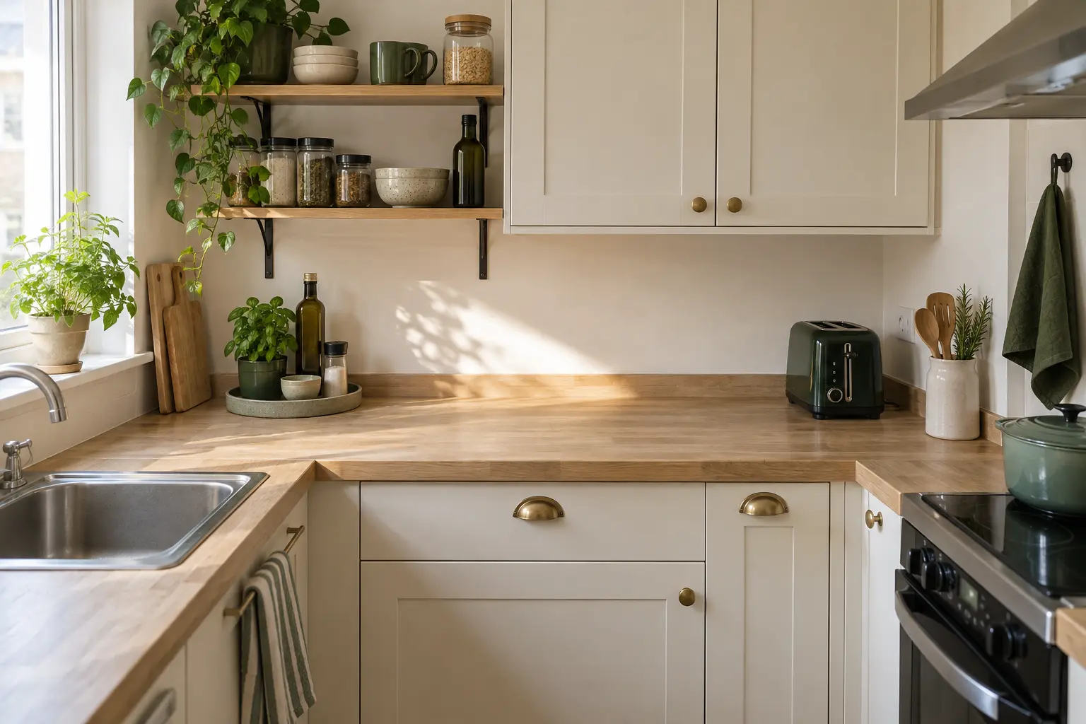Small kitchen counter with an uninterrupted food preparation area